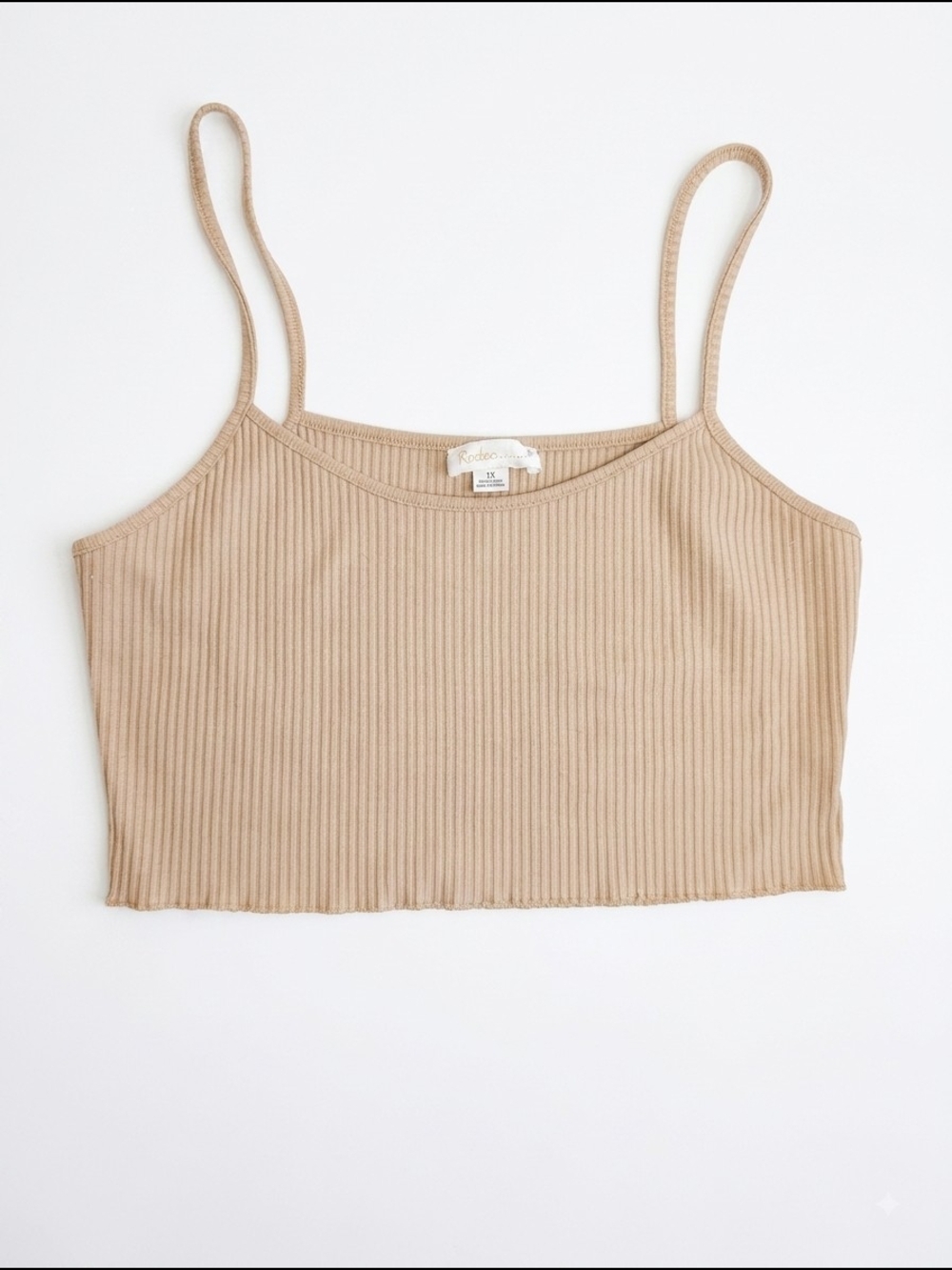 Rosevelvet Beige Ribbed Spaghetti Strap Crop Top Cami Plus Size 1X Y2K